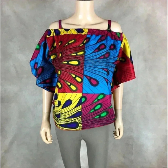 Handmade African Floral Cold Shoulder Top O/S - Picture 1 of 7